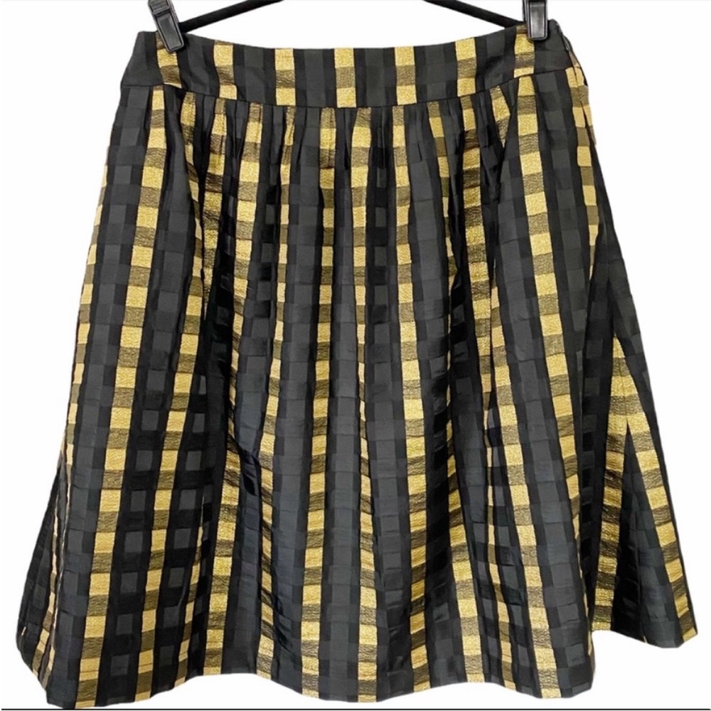 Ann Taylor Factory Black & Gold Check A-line Full Circle Skirt
